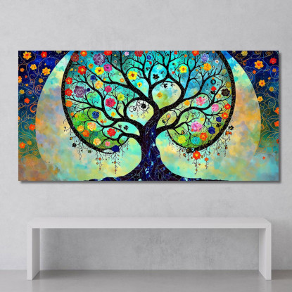 Quadro Albero Della Vita Fiori E Luna Piena avt2 quadro stampato su tela