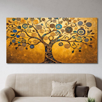 Quadro Albero Della Vita Oro E Spirali Blu avt4 quadro stampato su tela