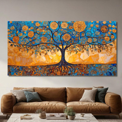 Quadro Albero Della Vita Spirali Blu E Oro avt6 quadro stampato su tela