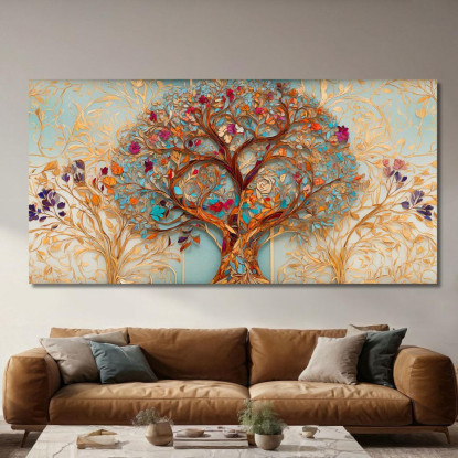 Quadro Albero Della Vita Fiori E Foglie Colorate avt8 quadro stampato su tela