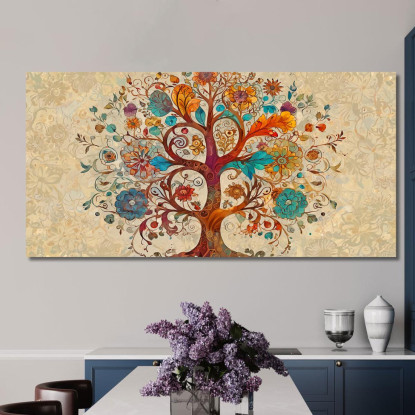 Quadro Albero Della Vita Fiori Vivaci Colorati avt21 quadro stampato su tela