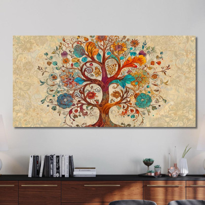 Quadro Albero Della Vita Fiori Vivaci Colorati avt21 quadro stampato su tela