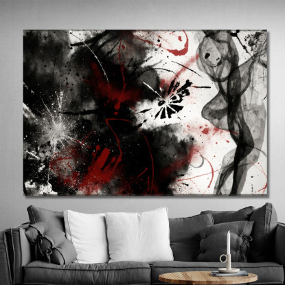 Quadro Astratto Grunge Con Schizzi Neri E Rossi Su Sfondo Bianco abs43 quadro stampato su tela