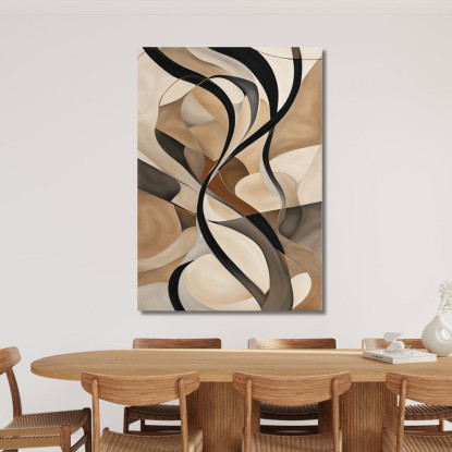 Quadro Astratto Linee Sinuose In Beige Nero E Marrone abs51 quadro stampato su tela