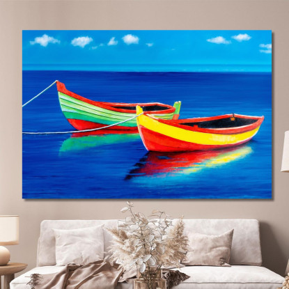 Quadro Barche Colorate Sul Mare Blu abs75 quadro stampato su tela