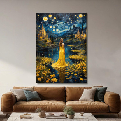 Quadro Ragazza Fantastica Fantastica Con Vestito Giallo abs89 quadro stampato su tela