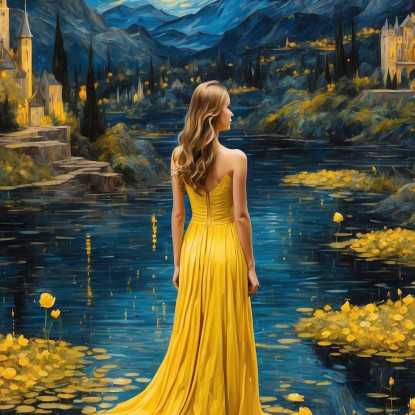 Quadro Ragazza Fantastica Fantastica Con Vestito Giallo abs89 quadro stampato su tela