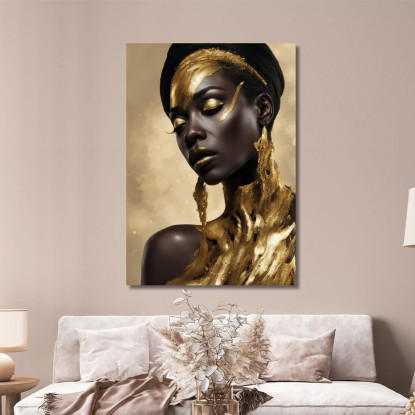 Quadro Donna Africana Con Dettagli Dorati Fluidi Raffinatezza E Modernità afr6 quadro stampato su tela