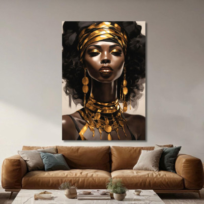 Quadro Donna Africana Con Gioielli Dorati Eleganza Etnica afr9 quadro stampato su tela