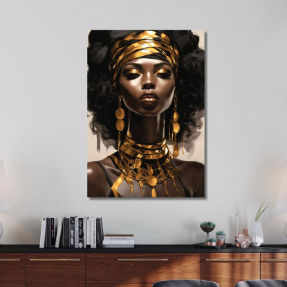 Quadro Donna Africana Con Gioielli Dorati Eleganza Etnica afr9 quadro stampato su tela