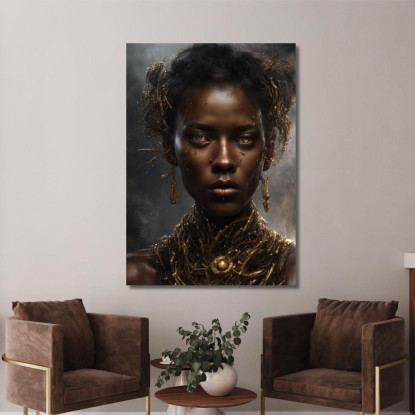 Quadro Donna Africana Con Ornamenti Dorati Mistero E Lusso afr11 quadro stampato su tela