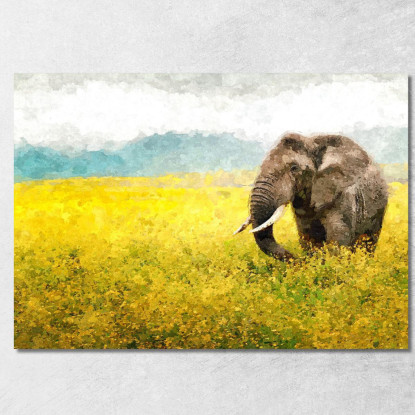 Quadro Elefante Africano Nei Campi Dorati Serenità Della Natura Selvaggia afr14 quadro stampato su tela