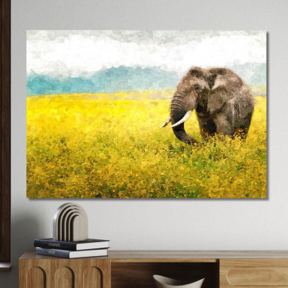 Quadro Elefante Africano Nei Campi Dorati Serenità Della Natura Selvaggia afr14 quadro stampato su tela