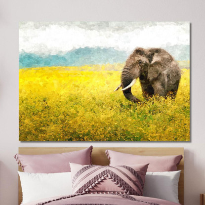 Quadro Elefante Africano Nei Campi Dorati Serenità Della Natura Selvaggia afr14 quadro stampato su tela