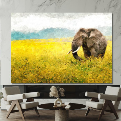 Quadro Elefante Africano Nei Campi Dorati Serenità Della Natura Selvaggia afr14 quadro stampato su tela