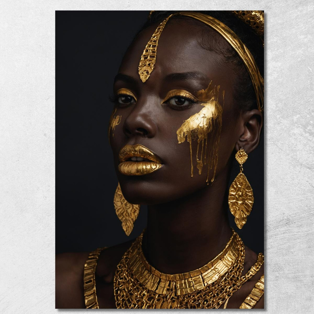 Quadro Etnico Donna Africana Eleganza In Oro Su Sfondo Scuro afr17 quadro stampato su tela Quadro Etnico Donna Africana Eleganza In Oro Su Sfondo Scuro afr17 quadro stampato su tela