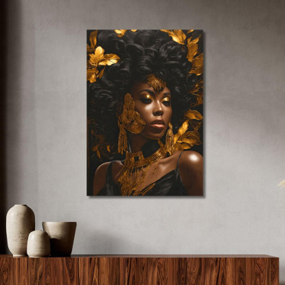 Quadro Etnico Donna Africana Fascino Regale Con Decorazioni Dorate afr18 quadro stampato su tela