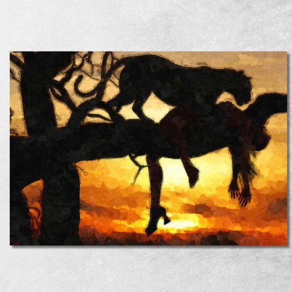 Quadro Leopardo Al Tramonto Su Albero Predatore E Bellezza Selvaggia afr23 quadro stampato su tela