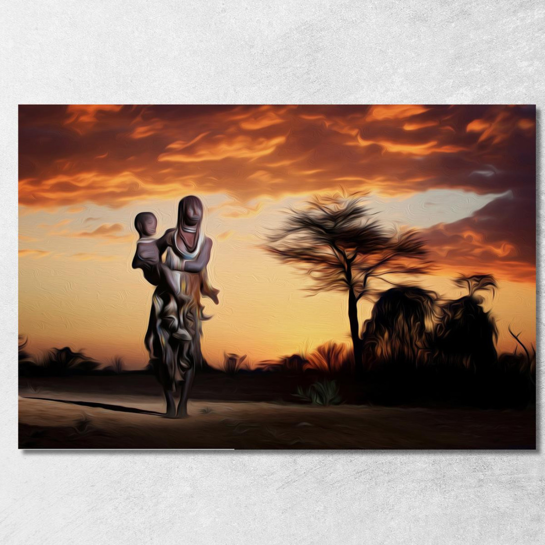 Quadro Mamma Africana Al Tramonto Nella Savana afr24 quadro stampato su tela Quadro Mamma Africana Al Tramonto Nella Savana afr24 quadro stampato su tela