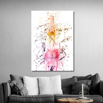 Quadro Moderno Champagne Astratto Moet Et Chandon Rosa Con Schizzi Neri chm6 quadro stampato su tela