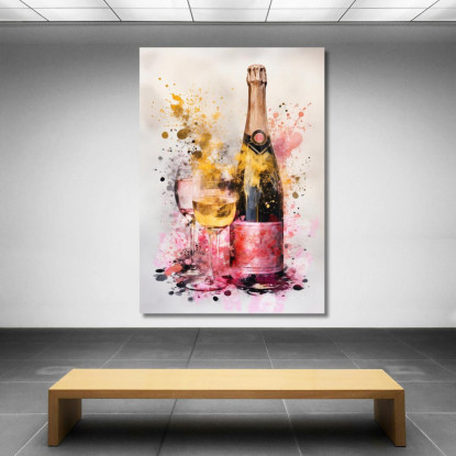 Quadro Moderno Champagne Astratto Oro E Rosa Con Calici chm12 quadro stampato su tela