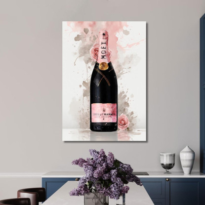 Quadro Moderno Champagne Rosa E Fiori Raffinata Delicatezza chm16 quadro stampato su tela