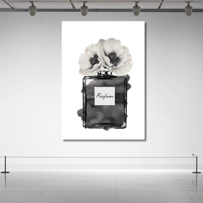 Quadro Bottiglia Di Profumo Nera Con Fiori Vintage Fashion fsn8 quadro stampato su tela