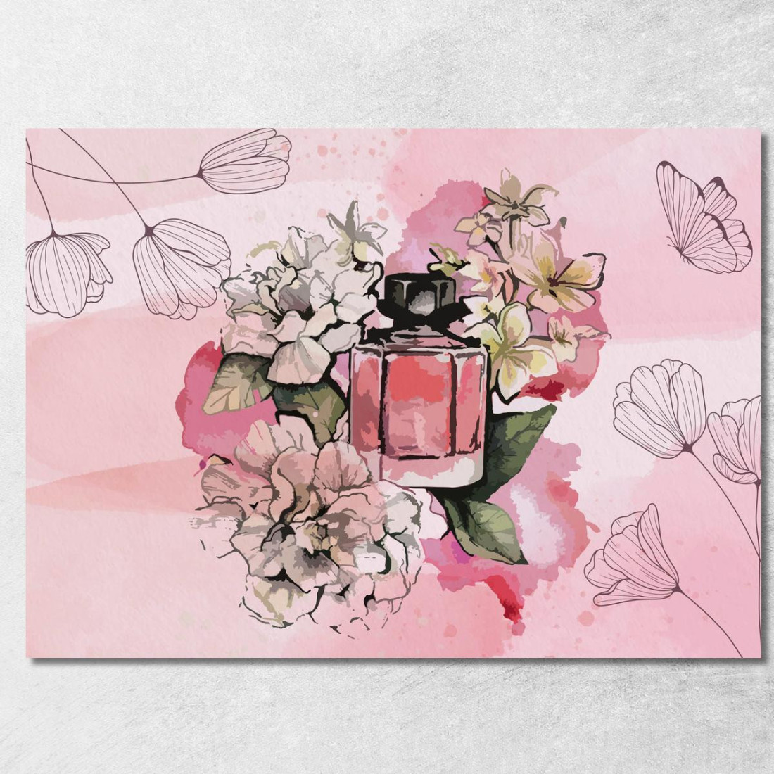 Quadro Bottiglia Di Profumo Rosa Tra Fiori Su Sfondo Acquerello Fashion fsn9 quadro stampato su tela Quadro Bottiglia Di Profumo Rosa Tra Fiori Su Sfondo Acquerello Fashion fsn9 quadro stampato su tela