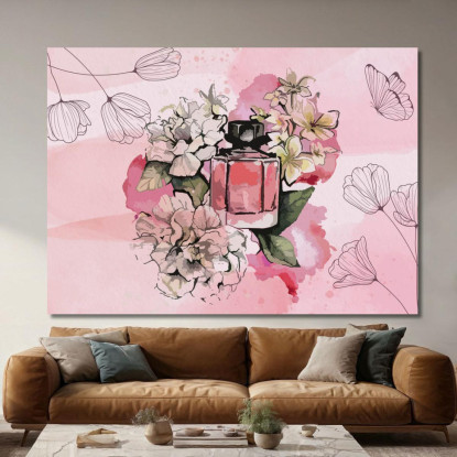 Quadro Bottiglia Di Profumo Rosa Tra Fiori Su Sfondo Acquerello Fashion fsn9 quadro stampato su tela