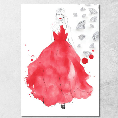 Quadro Donna Abito Rosso Illustrazione Moda Luxury Fashion fsn17 quadro stampato su tela