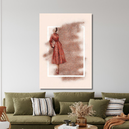 Quadro Donna Abito Vintage Rosso Con Motivo Floreale Astratto Fashion fsn20 quadro stampato su tela