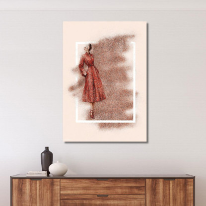 Quadro Donna Abito Vintage Rosso Con Motivo Floreale Astratto Fashion fsn20 quadro stampato su tela