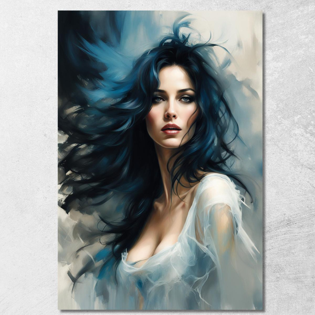 Quadro Donna Capelli Blu Vento Ritratto Suggestivo Fashion fsn24 quadro stampato su tela