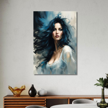 Quadro Donna Capelli Blu Vento Ritratto Suggestivo Fashion fsn24 quadro stampato su tela