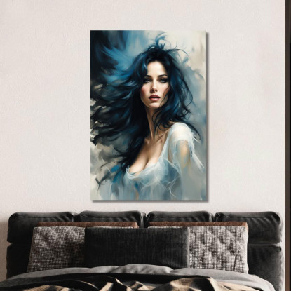 Quadro Donna Capelli Blu Vento Ritratto Suggestivo Fashion fsn24 quadro stampato su tela