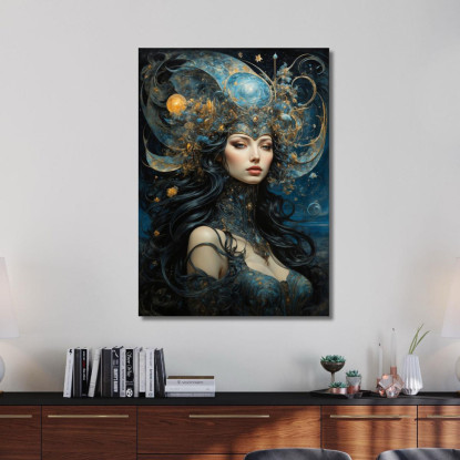 Quadro Donna Corona Astrale Abito Blu E Oro Dettagli Cosmici Fashion fsn32 quadro stampato su tela