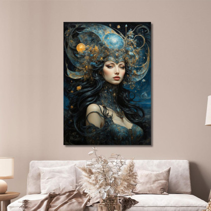 Quadro Donna Corona Astrale Abito Blu E Oro Dettagli Cosmici Fashion fsn32 quadro stampato su tela