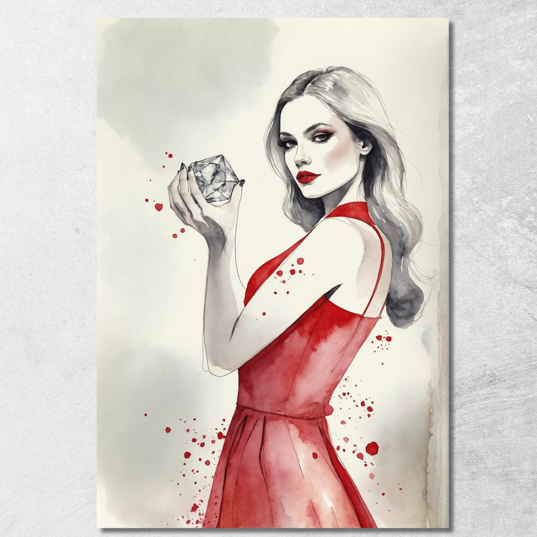 Quadro Donna Elegante Abito Rosso Con Diamante Disegno Acquerello Artistico Fashion fsn33 quadro stampato su tela Quadro Donna Elegante Abito Rosso Con Diamante Disegno Acquerello Artistico Fashion fsn33 quadro stampato su tela