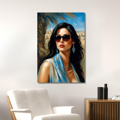 Quadro Donna Elegante Occhiali Neri Sfondo Orientale Fashion fsn36 quadro stampato su tela