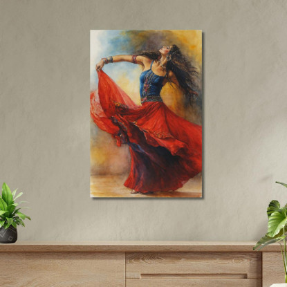 Quadro Donna Gipsy Danzante Con Abito Rosso Fashion fsn40 quadro stampato su tela