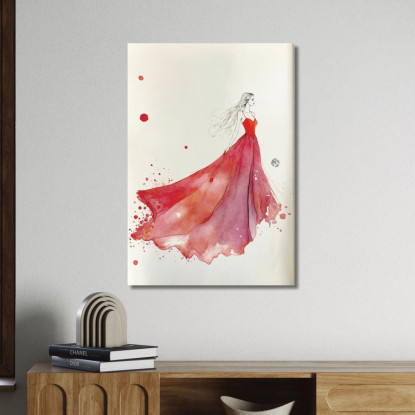 Quadro Donna Illustrazione Minimalista Abito Rosso Fashion fsn42 quadro stampato su tela