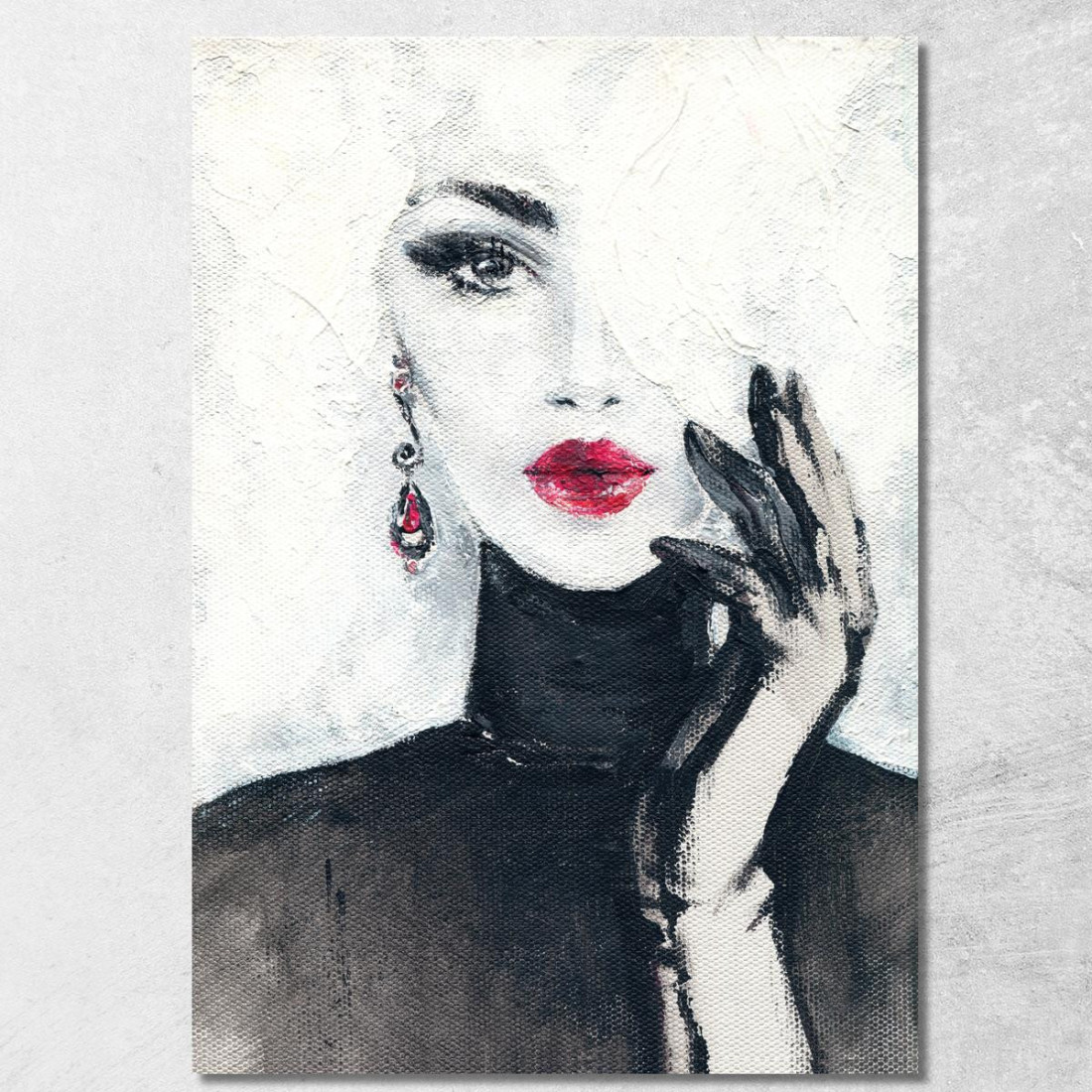 Quadro Donna Ritratto Glamour Bianco E Nero Con Labbra Rosse Fashion fsn45 quadro stampato su tela