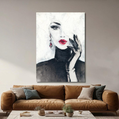 Quadro Donna Ritratto Glamour Bianco E Nero Con Labbra Rosse Fashion fsn45 quadro stampato su tela