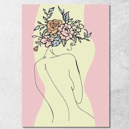 Quadro Minimal Figura Femminile Con Bouquet Floreale Astratto Fashion fsn56 quadro stampato su tela