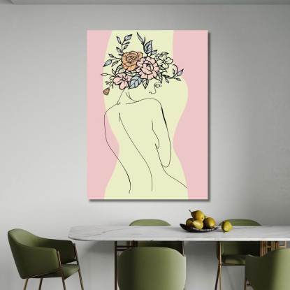 Quadro Minimal Figura Femminile Con Bouquet Floreale Astratto Fashion fsn56 quadro stampato su tela