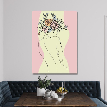 Quadro Minimal Figura Femminile Con Bouquet Floreale Astratto Fashion fsn56 quadro stampato su tela