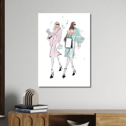 Quadro Moda Femminile Con Due Ragazze E Pacchetti Regalo Fashion fsn59 quadro stampato su tela