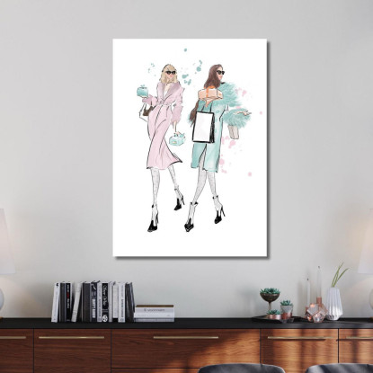 Quadro Moda Femminile Con Due Ragazze E Pacchetti Regalo Fashion fsn59 quadro stampato su tela