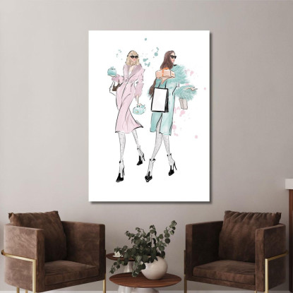 Quadro Moda Femminile Con Due Ragazze E Pacchetti Regalo Fashion fsn59 quadro stampato su tela