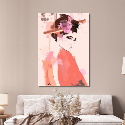 Quadro Ritratto Astratto Di Donna In Rosa E Nero Su Sfondo Chiaro Fashion fsn73 quadro stampato su tela